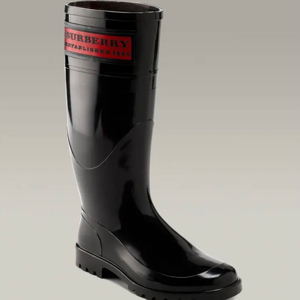 Burberry Block Logo Black Rubber Mid Rain Boots